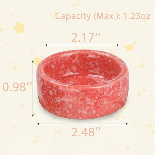VanEnjoy 2 Pack Ceramic Guinea Pig Food Bowl Dotted Pattern Small Animal Feeding and Watering Supplies for Cage Cute Pink Hamster Water Dish for Chinchilla Ferret Bunny