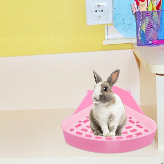 Triangle Pet Toilet for Small Animals - Rabbit Litter Box Corner Potty Trainer for Guinea Pigs Hamsters Chinchillas Ferrets Leak-Resistant .8X7.5X3.9 Inch