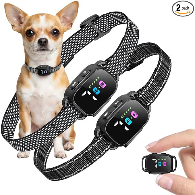 Anti Bark Collar for Small Dogs 2 Pack, No Shock Bark Collar with Beep & Vibration, 7 Sensitivity Levels, Smart Bark Detection, Rechargeable IP67 Waterproof Bark Collar for Small Dogs 5-30lbs
