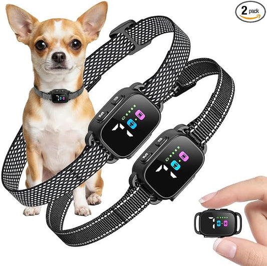 Anti Bark Collar for Small Dogs 2 Pack, No Shock Bark Collar with Beep & Vibration, 7 Sensitivity Levels, Smart Bark Detection, Rechargeable IP67 Waterproof Bark Collar for Small Dogs 5-30lbs
