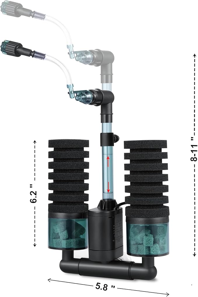 Aquarium Sponge Filter Bubbler with Ultra Quiet Water Pump and Ceramic Balls for Fish Shrimp Breeding Tank (Filter S(6-30 Gallon))