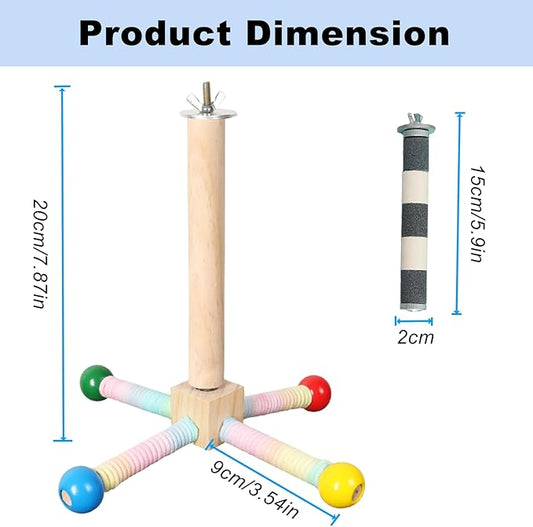 2 PCS Bird Stand Perch Toys for Parakeets,360°Wooden Parrot Perch for Bird Cages, Interactive Spinning Toy to Expend Energy