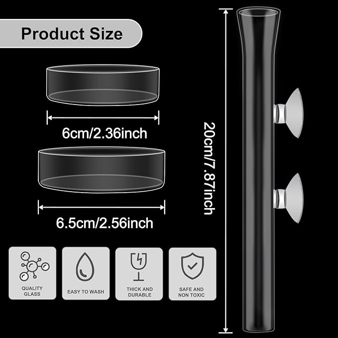 3 Pcs Shrimp Feeding Tube and Dish Set Clear Crystal Glass Shrimp Feeder Tube Tray Aquarium Feeder Tube Shrimp Feeding Dish Bowl Suction Cups for Fish Tank Aquarium Feeding Supplies Tools