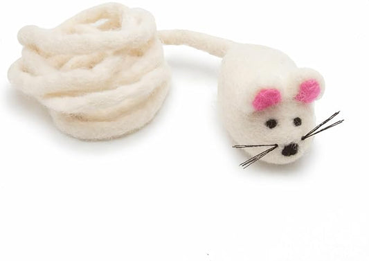 Glaciart One Felt Mouse Cat Toy – Soft Fuzzy Enrichment 100% Natural Wool - Interactive Catnip Play Cat Toy Set - Safe for Pets, Non-AZO Colored Dyes - 42” Long