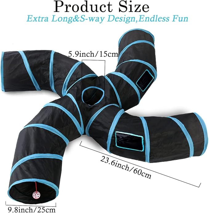 Cat Tunnel,4 Way Large Collapsible Tunnels Tube Upgrade with 5 Peek Hole,S-Shaped Maze House Play Toy Interactive Cat Toy for Cat Kitten Kitty Rabbit