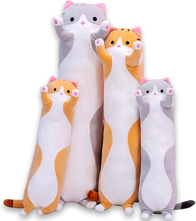 Oeonuas Cute Cat Plush Long Body Pillow Cuddle Cartoon Stuffed Animals Cat Plushie Soft Doll Pillows Gifts for Kids Girls (Orange, 51")