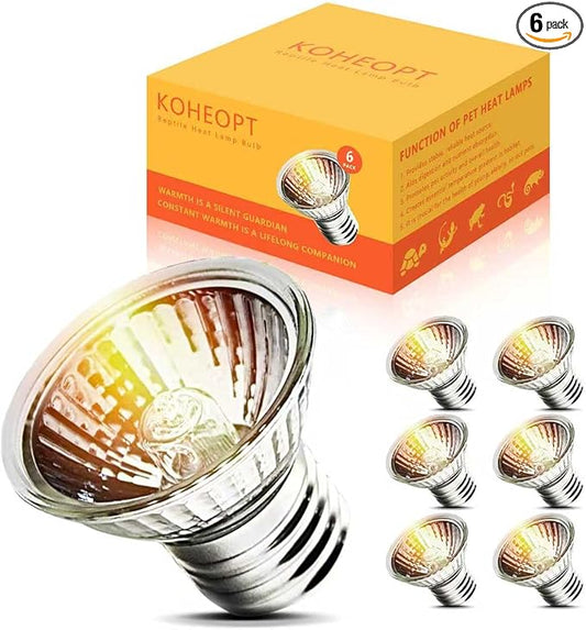 50W UVA Bulbs, 6-Pack Light Turtle Heat Lamp for Reptiles and Amphibian Tanks, Terrariums and Cages, Fit E26 Heat Reptile Lamp,Works with Various Lamp Fixtures
