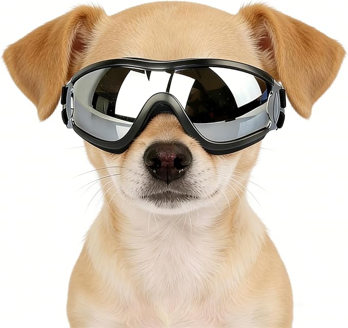 Enjoying Dog Sunglasses for Small Dogs, UV Protection Pet Goggles for Small Dog Breeds, Windproof Dust-Proof, Little Dog Eye Protection for Outside Cycling Driving, Adjustable Straps, Black