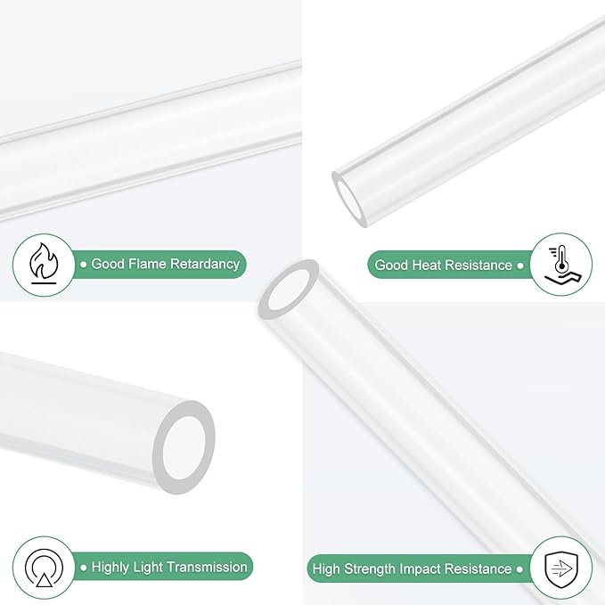 M METERXITY Clear Plastic Tube, 8mm[0.31"] ID x 12mm[0.47"] OD High Impact Rigid Polycarbonate Round Pipes for Water Plumbing/Lighting/Aquariums/Models, Plastic Tubing [305mm/12IN]