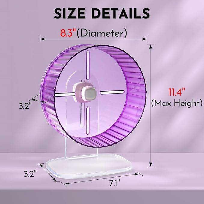 Silent Hamster Wheel 8.3inch Adjustable Height Turtle Wheel Turtle Tank Accessories Dwarf Hamster Quiet Wheel, Hedgehog Wheel, Gerbil Wheel, Small Pet Exercise Wheels (Purple)
