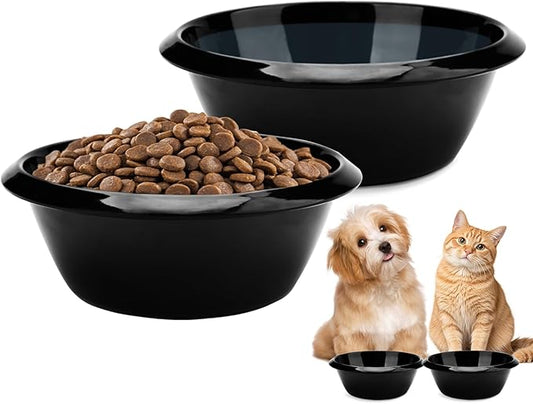 2PCS Cat Bowls Pet Feeding Dish 6.3 Inch, Wide Pet Bowl Pet Feeding Bowl for Indoor Cats, Replacement Food and Water Bowl, Wide Shallow Feeder Bowls for Kitten, Puppy, Rabbit (Black)