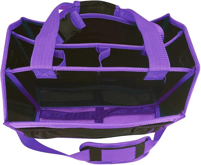 Country Pride Nylon Grooming Tote for Horses, Durable Mesh Bottom, Large Interior Compartments for Sprays and Bottles, Exterior Elastic Pockets, Detachable Padded Shoulder Strap,14"x12"x9" (Black)