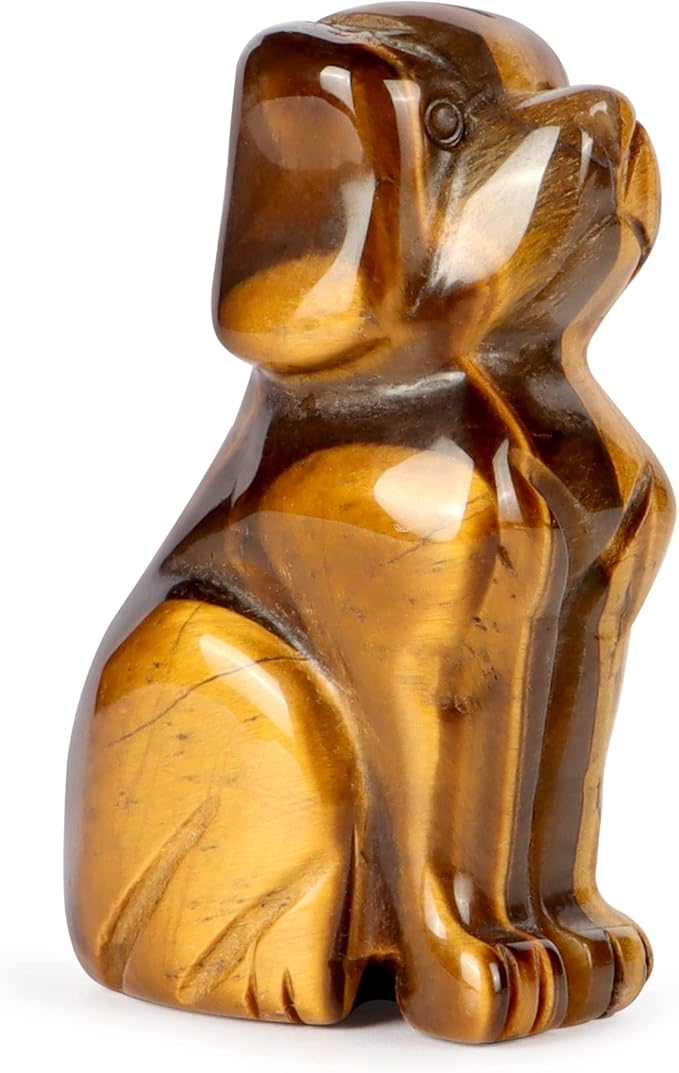 Artistone 2" Tiger Eye Stone Dog Crystal Animals Figurine Carved Gemstone Puppy Dog Statue Sculpture Craft Gift Home Decor