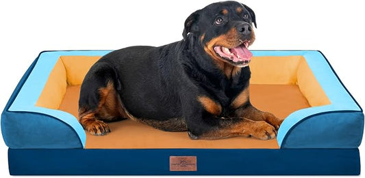 Comfort Expression Orthopedic Dog Bed for Extra Large Dogs with Bolster | Waterproof Dog Couch Bed with Washable Cover & Non-Slip Bottom, Supportive Egg Crate Foam XL Pet Bed, 45x35 Inch