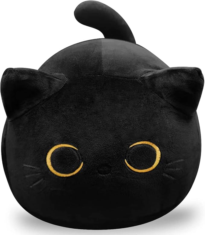 3D Black Cat Plush Toy, 17.7" Black Cat Pillow, Animal Soft Plush Pillow, Suitable as Birthday, Valentine's Day, Halloween