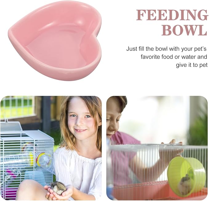 Alasum Heart Shaped Ceramic Hamster Food Bowl, Cute Pink Small Animal Feeding Dish for Dwarf Hamsters, Rabbits, Guinea Pigs and Squirrels, Anti-Tip Water Bowl Cage Accessories, 3.1 x 2.7 0.98Inch