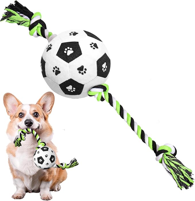 QDAN Dog Rope Toys for Small Medium Puppy, Soccer Ball for Dogs, Outdoor Dog Toys (Black)