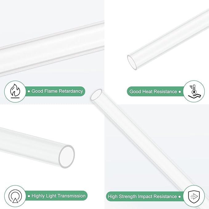 M METERXITY 1-Pack Clear Plastic Tube, 5mm[0.2"] ID x 6mm[0.24"] OD High Impact Rigid Polycarbonate Round Pipes for Water Plumbing/Lighting/Aquariums/Models, Plastic Tubing [305mm/12IN]