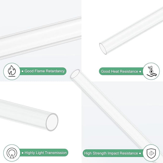 M METERXITY 1-Pack Clear Plastic Tube, 5mm[0.2"] ID x 6mm[0.24"] OD High Impact Rigid Polycarbonate Round Pipes for Water Plumbing/Lighting/Aquariums/Models, Plastic Tubing [305mm/12IN]