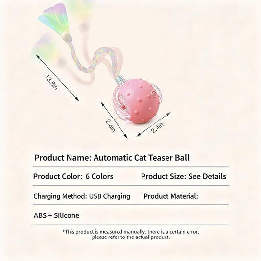Interactive Cat Toys for Indoor Cats with 3 Interchangeable Tails - Automatic Moving & Chirping Ball, Self Play Toy for Playful Kittens & Bored Cats Home Alone (Pink)