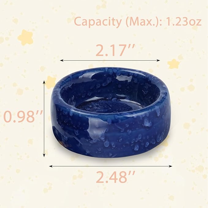 VanEnjoy 2 Pack Ceramic Guinea Pig Food Bowl Dotted Pattern Small Animal Feeding and Watering Supplies for Cage Cute Navy Blue Hamster Water Dish for Chinchilla Ferret Bunny