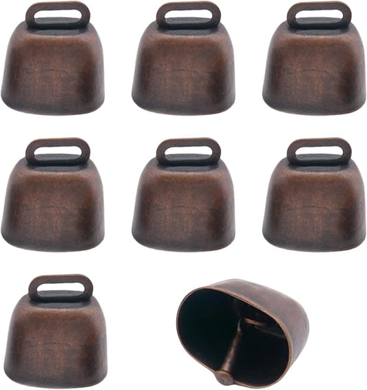 8 Pack Cow Horse Sheep Grazing Copper Bells, Small Metal Brass Bells, Loud Ringing Cowbell Noisemakers, Hanging Jingle Bell for Animal Pet Collar Doors Crafts Christmas Wedding Decor (Red Bronze)