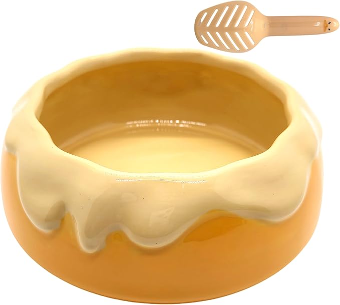 M2cbridge Ceramic Pudding Hamster Food Bowl Feeding Dish Water Bow for Guinea Pig Hedgehog Small Animal(Yellow)