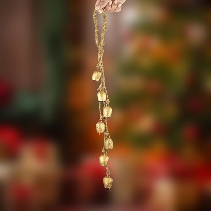 Bellshub Rustic Vintage 7-Bell Cluster Handmade 2" Metal Harmony Bells – 18" Hanging | Farmhouse Wall Décor, Wind Chime, Lucky Charm Bells for Home, Porch, Door Dog Bell Garden Decorations