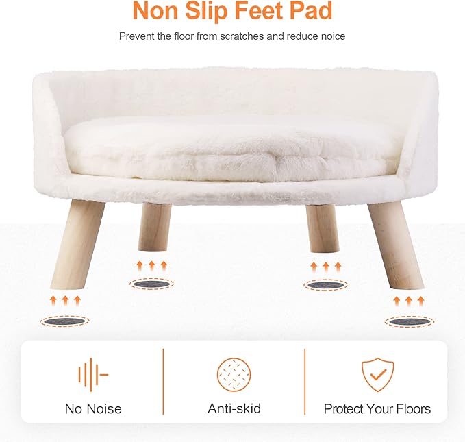 Elevated Dog Bed: Raised Dog Bed Round with Cozy Pad Waterproof - Nordic Wooden Doggie Sofa Bed with Sturdy Wood Legs Anti Slip for Medium Dogs Rabbit