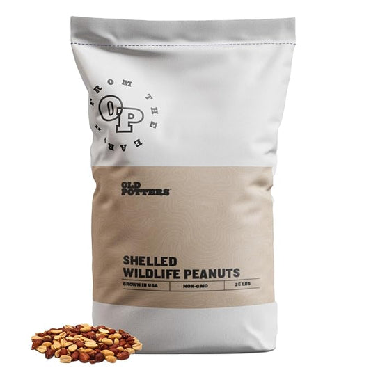Old Potters Wildlife Shelled Peanuts, 25 lbs for Birds, Squirrels, and Other Animals. USA Grown Non-GMO, Small Farm, Raw Shelled Peanuts. Wildlife Grade, 25 lbs.