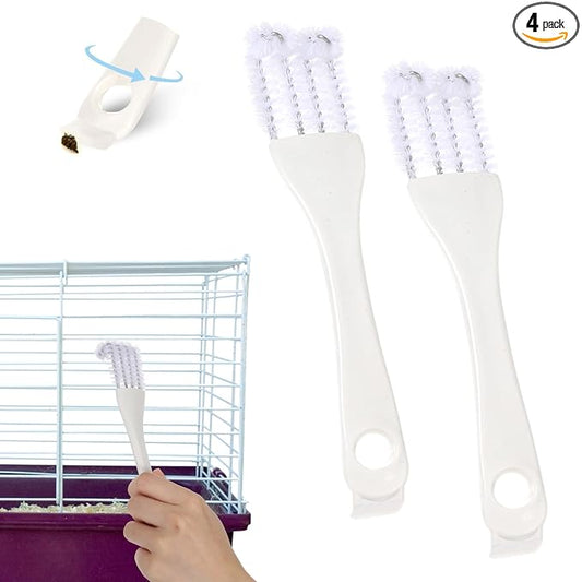 4PCS Bird Cage Cleaner Brush with Long Handle & Shovel, Durable Easy Birds Poop off Remover Tool, Small Animal Pet Cage Parrot Droppings Remover Brushes Bath Perches Cleaning Accessories