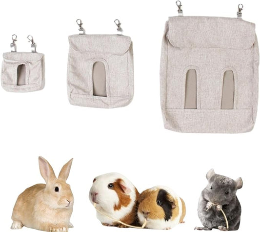 Rabbit Hay Feeder,Hanging Guinea Pig Hay Feeder Storage,Hay Bag for Chinchilla Hamsters Rabbit Guinea Pig Small Animals (3PC, Grey)