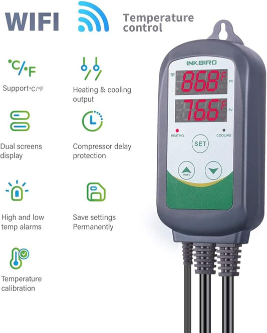 Inkbird WiFi ITC-308 Digital Temperature Controller Thermostat Remote Monitoring Controlling Home Brewing Fermentation Breeding Incubation Greenhouse