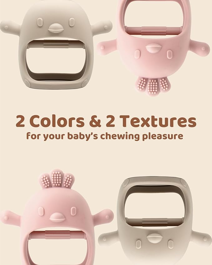 ChooKaChoo 2 Pack Baby Teething Toy Silicone Teething Mitten for Babies Over 3 Months Anti Dropping Wrist Hand Teethers Baby Chew Toys for Sucking Needs, BPA Free