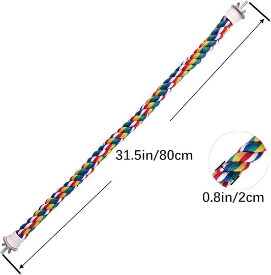 Bendable Fun Climbing Bird Cotton Rope Perch, Colorful Bungee Toy for Parrot, Bird Cage Accessories (31.5'' Metal Nut)