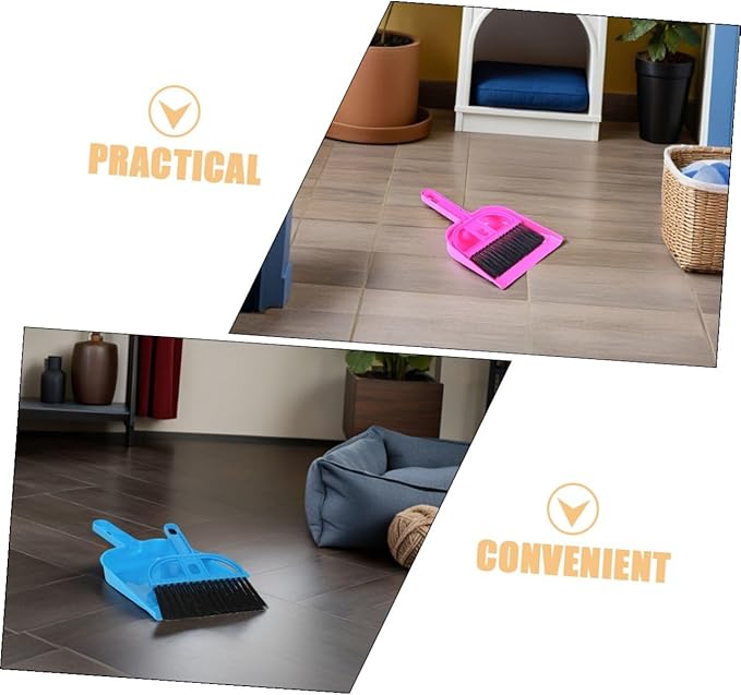 Mini Dustpan and Small Broom Set 10pcs for Pet Cage Cleaning, Bright Pink and Blue, Mini Handheld Brush for Hamsters, Rabbits, Hedgehogs, Chinchillas and Small Animals