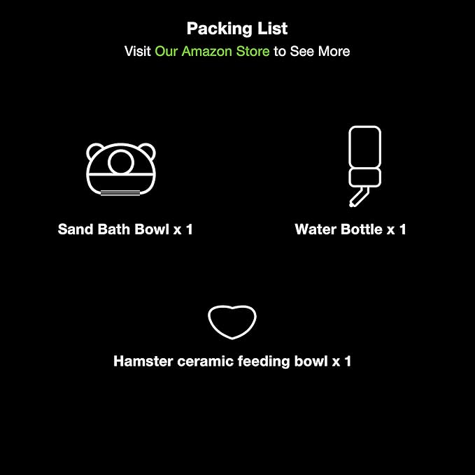 GuineaLoft™ Model-P3 Accessories Pack - Includes Clear Water Bottle, Ceramic Food Bowl, Clear Sand Bath Container for Hamsters, Rats, Gerbils, Mice, Small Rodents - Visit The Store for More