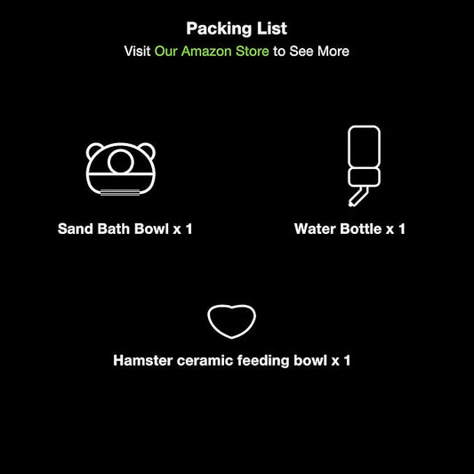 GuineaLoft™ Model-P3 Accessories Pack - Includes Clear Water Bottle, Ceramic Food Bowl, Clear Sand Bath Container for Hamsters, Rats, Gerbils, Mice, Small Rodents - Visit The Store for More