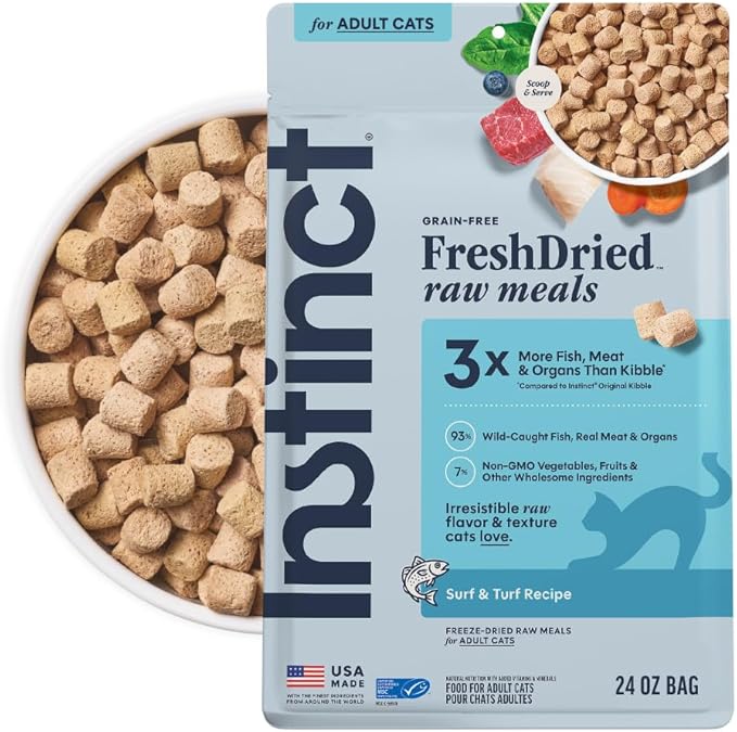 Instinct Freeze Dried Raw Meals, Natural Cat Food, Surf & Turf, 24 oz. Bag