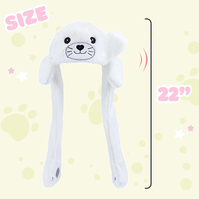Bubblepompom Animal Hat with Ears Moving Jumping Pop Up Beating Hat Plush Holiday Cosplay Dress Up Funny Gift for Kids
