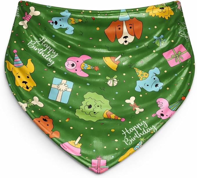 Luxury Satin Dog Bandana – Slip-On Collar Style, Premium Pet Scarf for Medium, Large & XL Dogs – Special Occasion Accessory (Collar Not Included) (Medium - Extra Large, Bday (Green))
