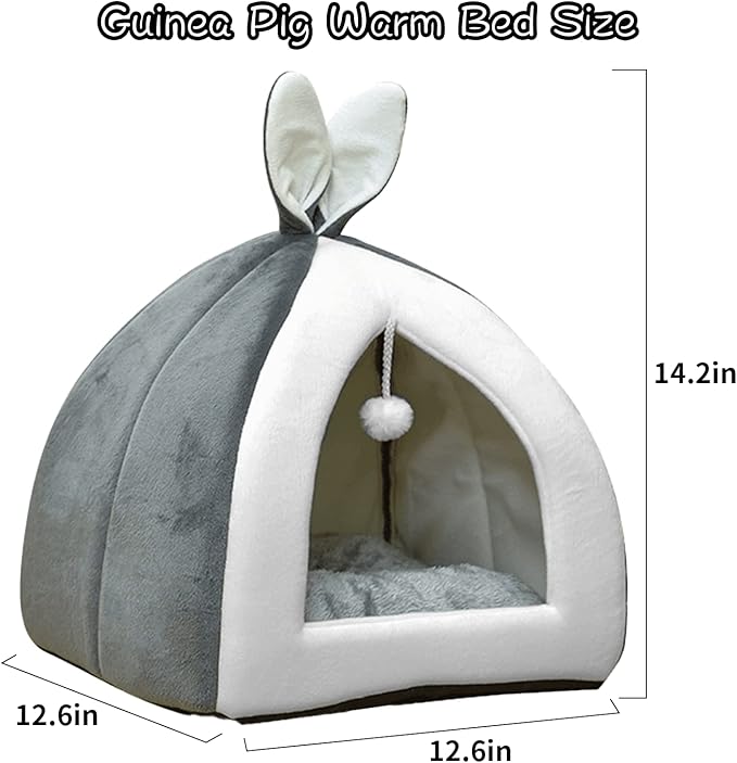Fhiny Rabbit Bed Cave Cozy Guinea Pig Hideout Cute Bunny Bed Large House Winter Nest Dwarf Rabbit Cage Accessories for Chinchilla Ferret Hedgehog or Other Small Animals