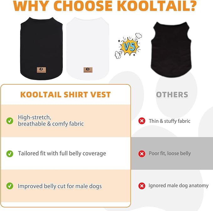 KOOLTAIL Large Dog Clothes for Boy Girl, 2 Pack Cotton Summer Dog T Shirts UV & Insect Protection for Outdoor Camping, Anti-Hair Loss Breathable Sleeveless Pet Vest Tank Tops Apparel, Black & White,XL