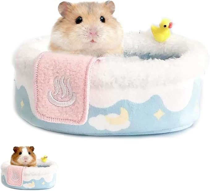 Blue Cotton Small Animals Bed, Hamster Bathtub Accessories Cage Toys, Relax Habitat Cozy Sleep Pad Rest Nest for Hamster/Guinea Pigs/Hedgehog/Squirrel/Mice/Chinchilla/Ferret Rat