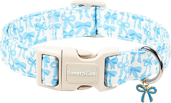 Lionet Paws Summer Dog Collar- Cute Blue Bow Dogs Collar with Plastic Buckle and Bowtie Pendant,Dog Collar for Small Dogs Boy
