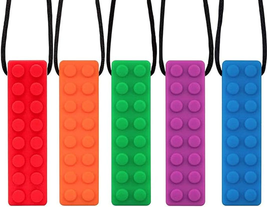 Sensory Chew Necklaces, 5 Pack Bundle Colorful Chew Necklaces for Sensory Kids, Perfectly Textured Silicone Chew Toys for ADHD, Autism, Biting, Needs, Oral Motor, BPA Free