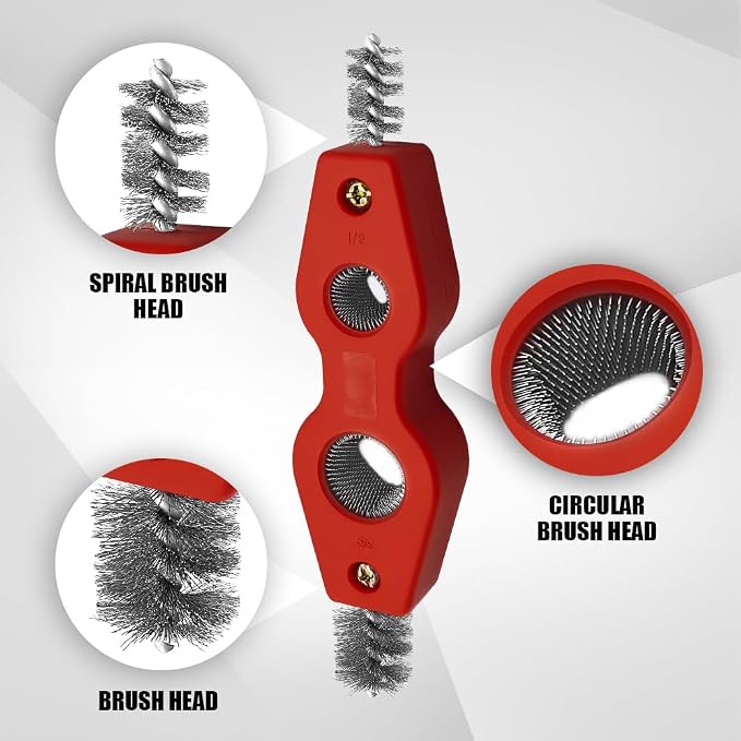 4 in 1 Car Battery Cleaning Brush, Battery Terminal Cleaner, Anti-Rust Auto Battery Cleaner Brush Tool with Steel Wire, Vehicle Battery Terminals Machine Parts Cleaning Tool for Cars (Red)