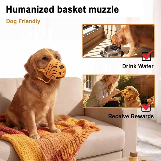 Dog Muzzle for Large Dogs Silicone Dog Muzzle, Dogs can Pant and Drink to Prevent Biting, Chewing and Barking (Orange, L-6)