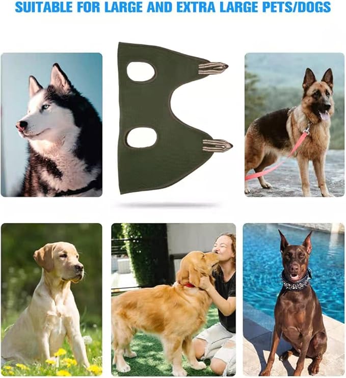Kkiimatt 10 in 1 Pet Grooming Hammock Harness with Nail Clippers/Trimmer, Nail File, Comb,Dog Nail Hammock, Dog Grooming Sling for Nail Trimming/Clipping (XXXL/Under 140lb, Khaki Green)