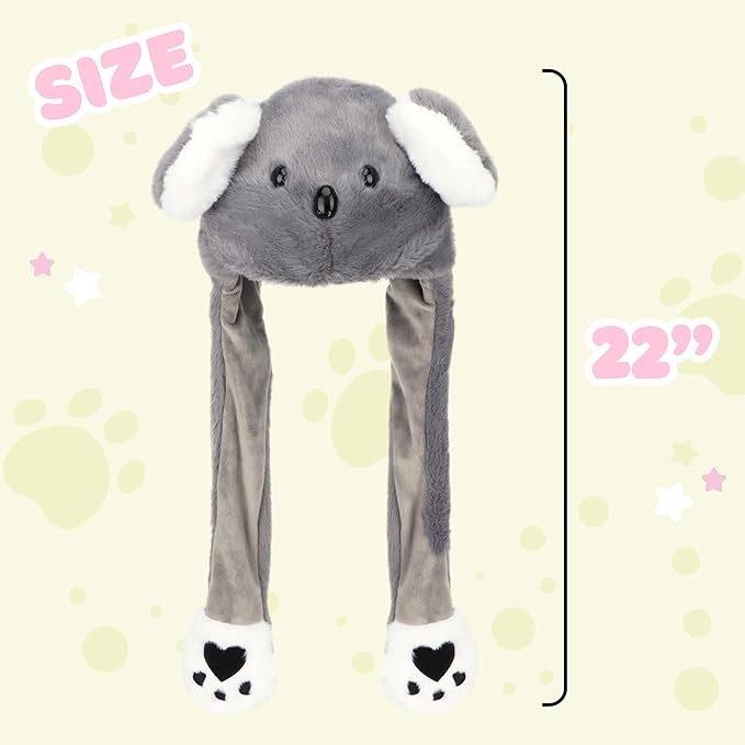 Bubblepompom Animal Hat with Ears Moving Jumping Pop Up Beating Hat Plush Holiday Cosplay Dress Up Funny Gift for Kids